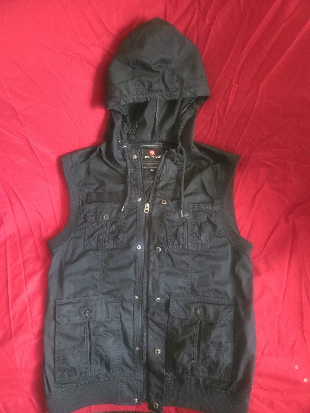 South Pole Black Hooded Utility Vest Jacket - Men